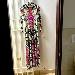Pia boutique dress. Long patterned dress with long sleeves.